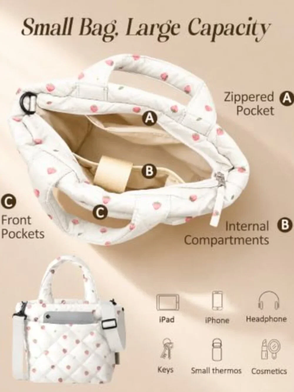 Mini Quilted Puffer Crossbody Tote Bag with Zipper